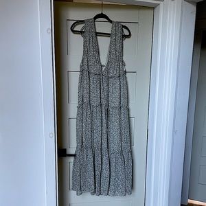 Lulus Beige and Green Floral Print Tiered Deep-V Maxi Dress